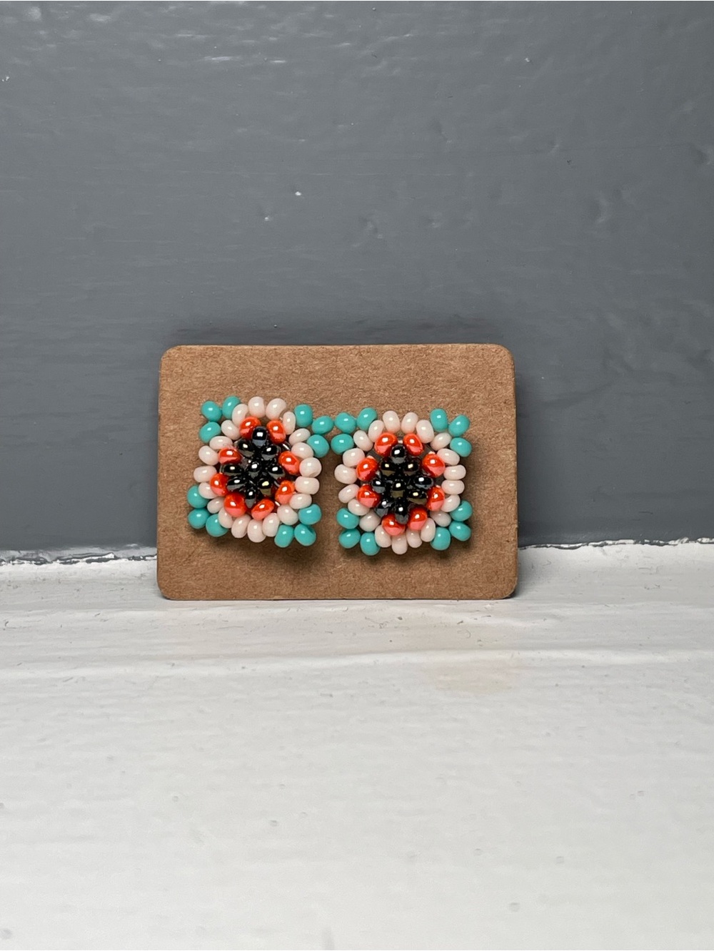 Huichol Beaded Square Stud Earrings